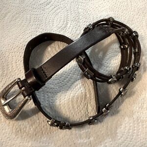 Women’s Fossil black leather belt with turquoise conchas Cowgirl Southwest S